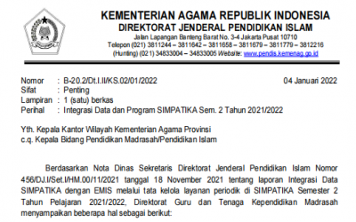 Integrasi Data dan Program SIMPATIKA Semester 2 Tahun 2021/2022